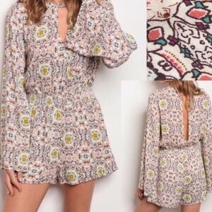Le Lis Women’s Floral Long-Sleeve Romper Small Cottagecore Flared Sleeves
